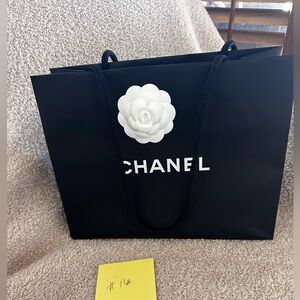 Chanel Black Shopping Bag with White Camellia